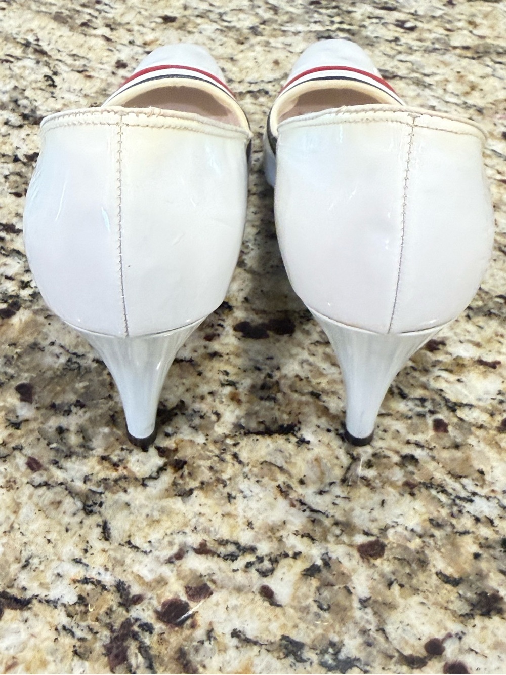 Vintage patent leather pumps red white blue rockabilly pinup narrow heel SZ 7 - Picture 3 of 13